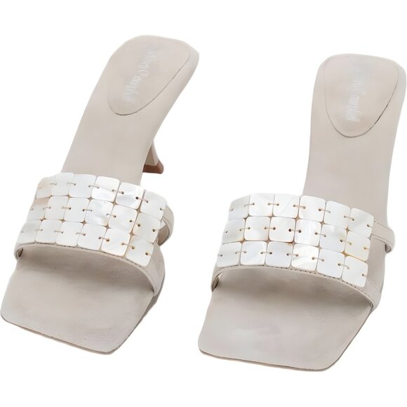 Jeffrey Campbell Abalone Shell Dress Slide Sandals Beige Suede Women US 7.5M - Picture 5 of 6